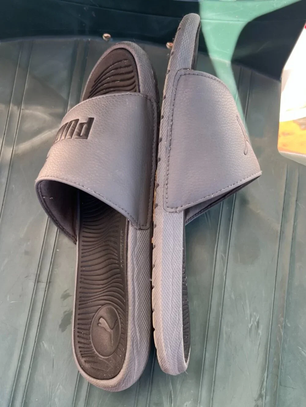 Puma Slide Sandals Gray Black Men’s US 6 wide Slip On Comfort Slides Casual